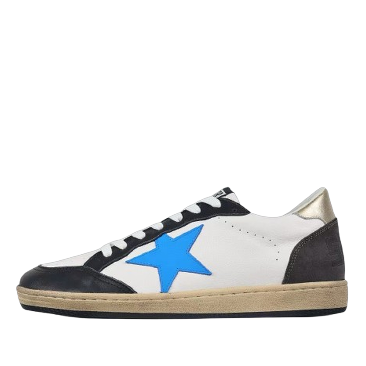 Golden Goose Ball-Star Blue Leather Star Gold Heel Tab Black