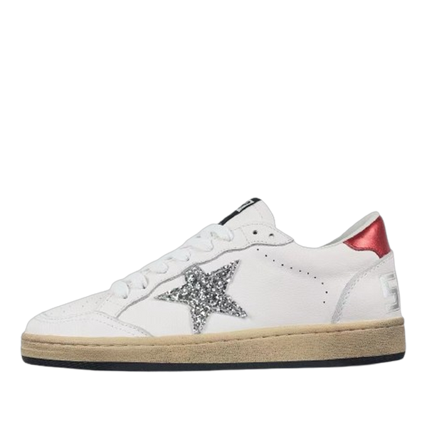 Golden Goose Ball-Star Glitter Silver Star Red Heel Tab