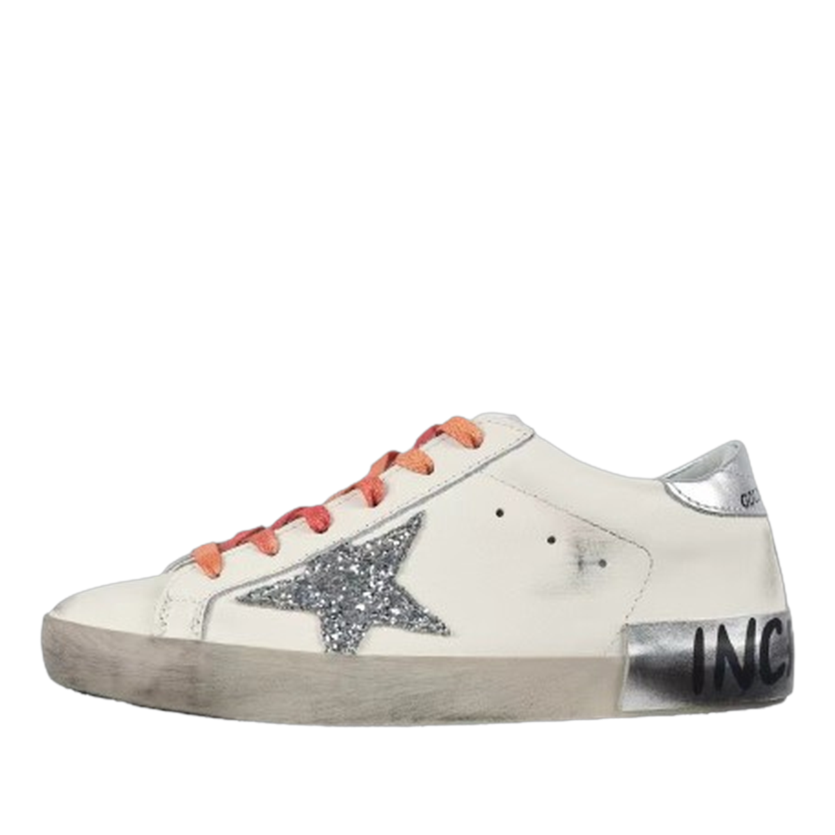 Golden Goose Ball-Star Glitter Star Silver Heel Tab