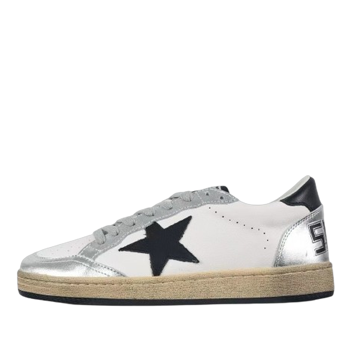 Golden Goose Ball-Star Leather Star Black Heel Tab Silver