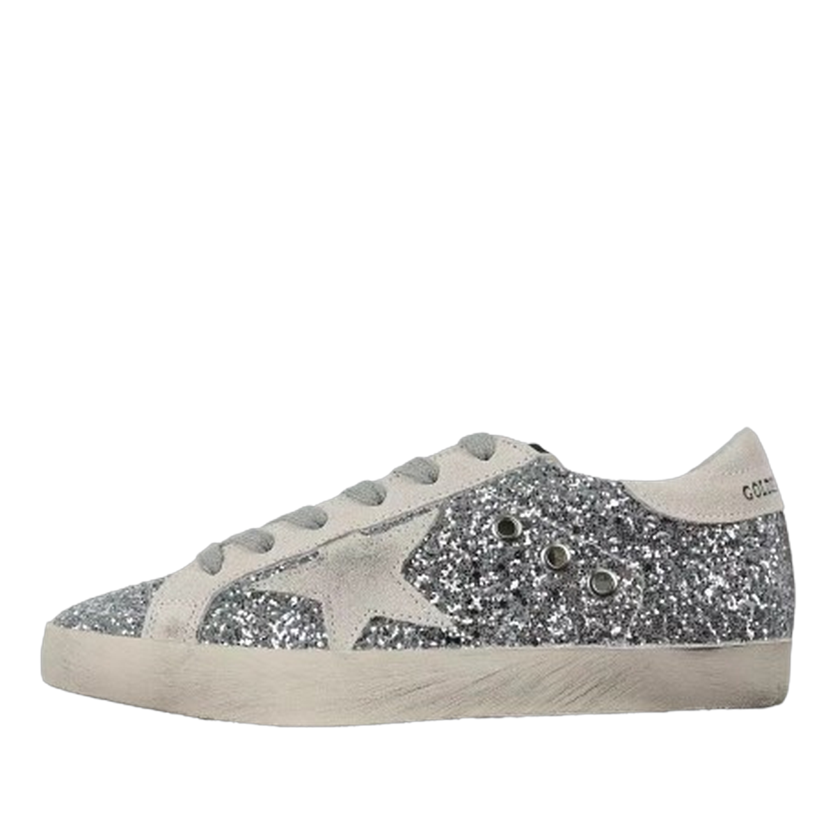 Golden Goose Ball-Star Suede Star Grey Heel Tab Glitter Base
