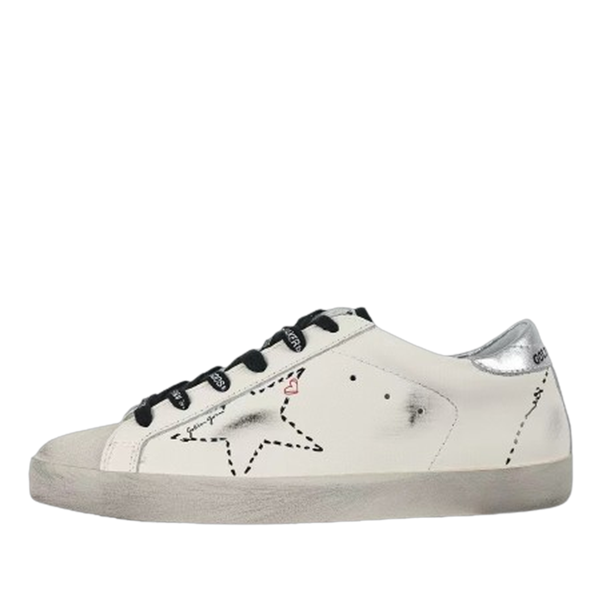 Golden Goose Super-Star Black Outline Star Silver Heel Tab