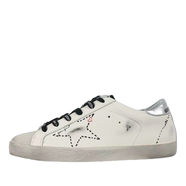 Golden Goose Super-Star Black Outline Star Silver Heel Tab