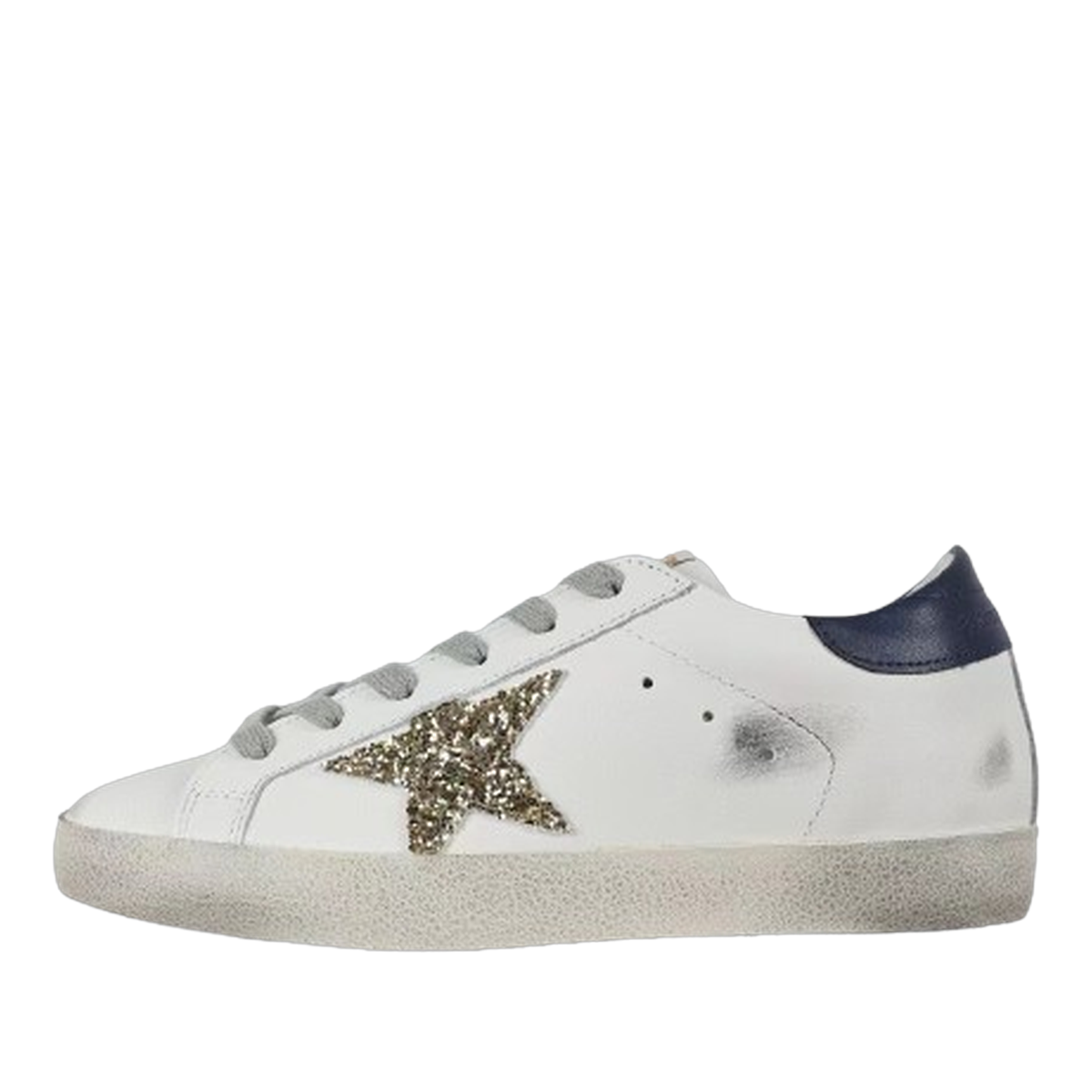 Golden Goose Super-Star Glitter Gold Star Blue Heel Tab