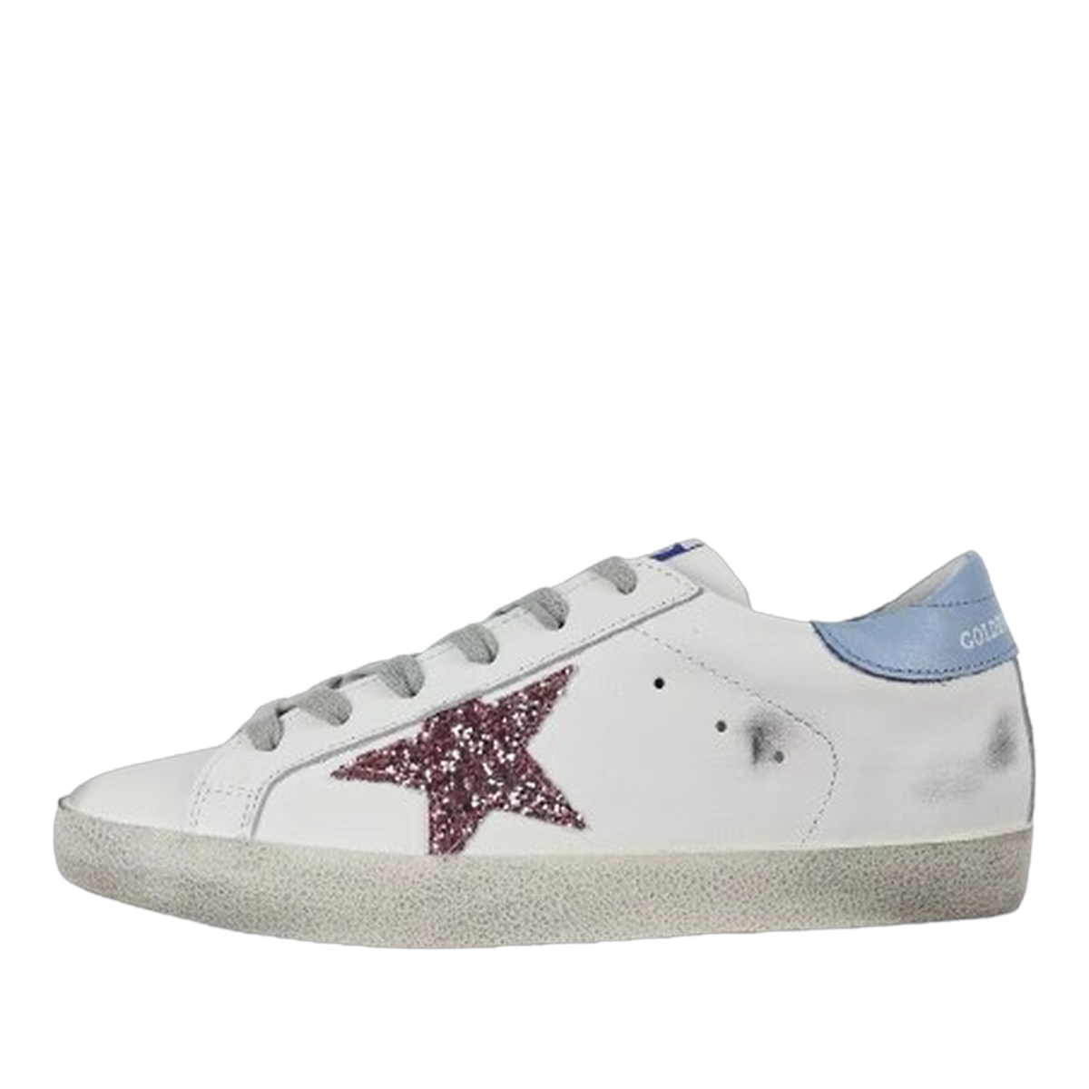 Golden Goose Super-Star Glitter Pink Star Blue Heel Tab