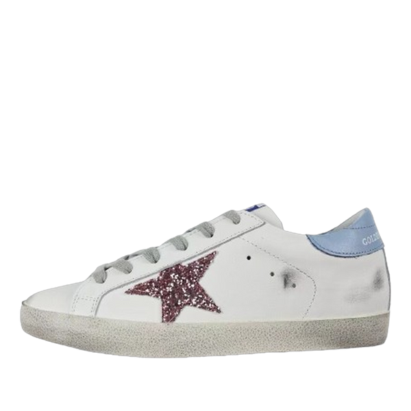Golden Goose Super-Star Glitter Pink Star Blue Heel Tab