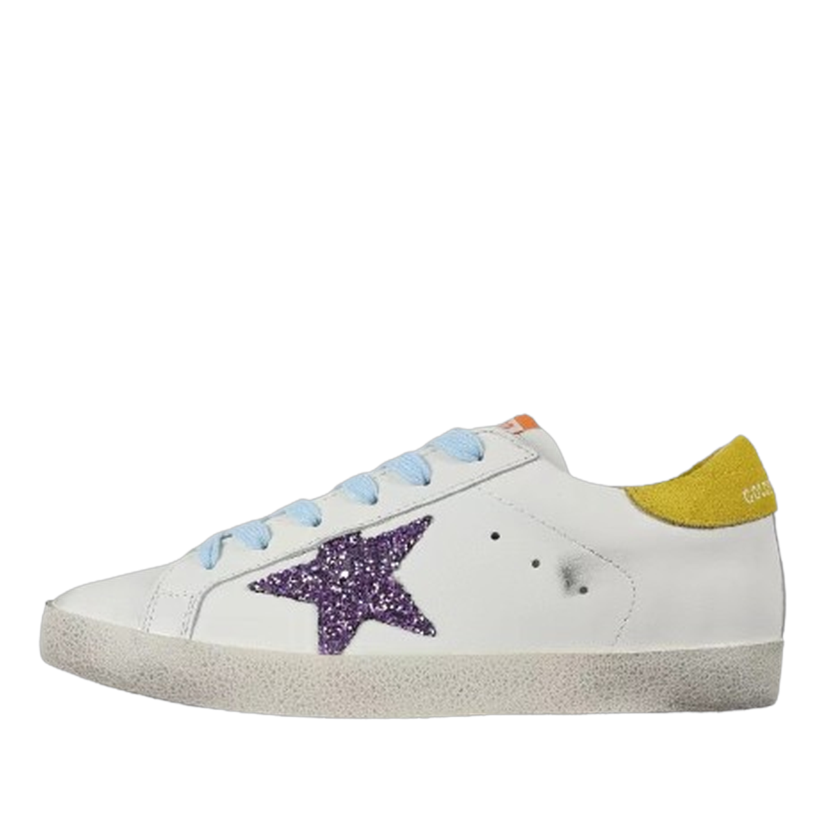 Golden Goose Super-Star Glitter Purple Star Yellow Heel Tab