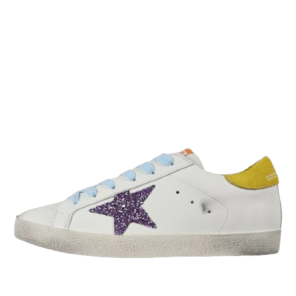 Golden Goose Super-Star Glitter Purple Star Yellow Heel Tab