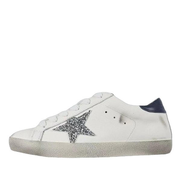 Golden Goose Super-Star Glitter Silver Star Navy Heel Tab