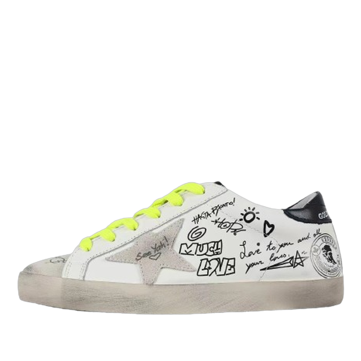 Golden Goose Super-Star Graffiti Suede Silver Star Black Heel Tab