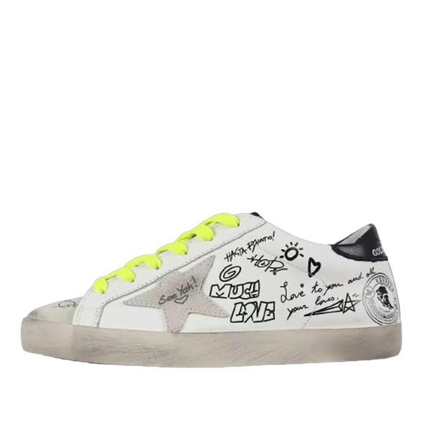 Golden Goose Super-Star Graffiti Suede Silver Star Black Heel Tab