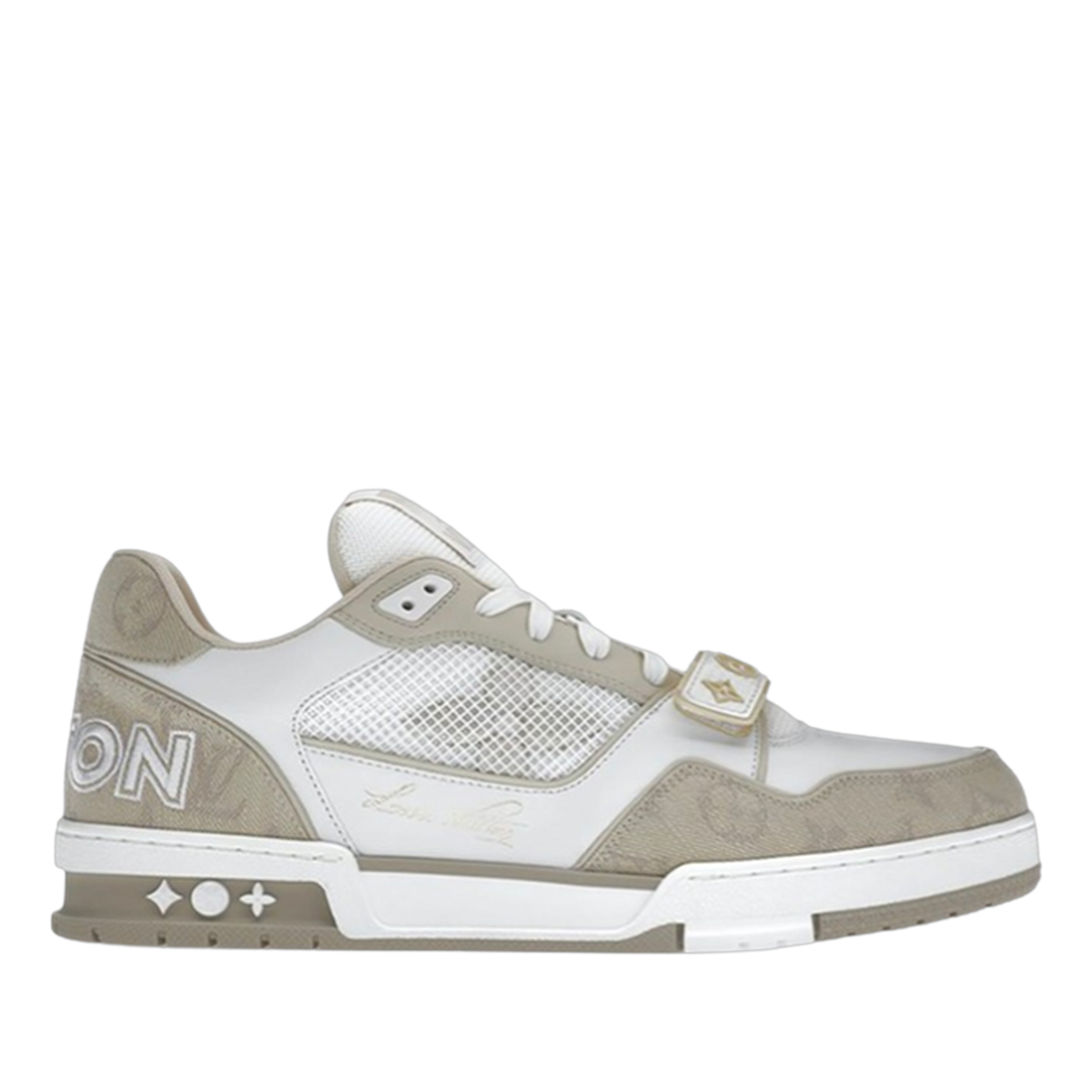 LV Trainers Velcro Strap Monogram Denim Beige