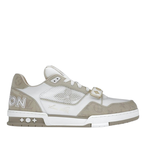 LV Trainers Velcro Strap Monogram Denim Beige
