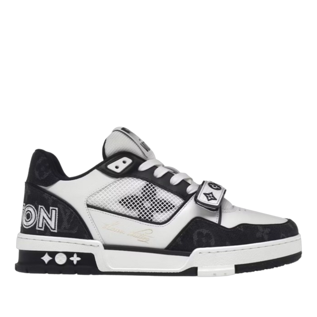 LV Trainers Velcro Strap Monogram Denim Black