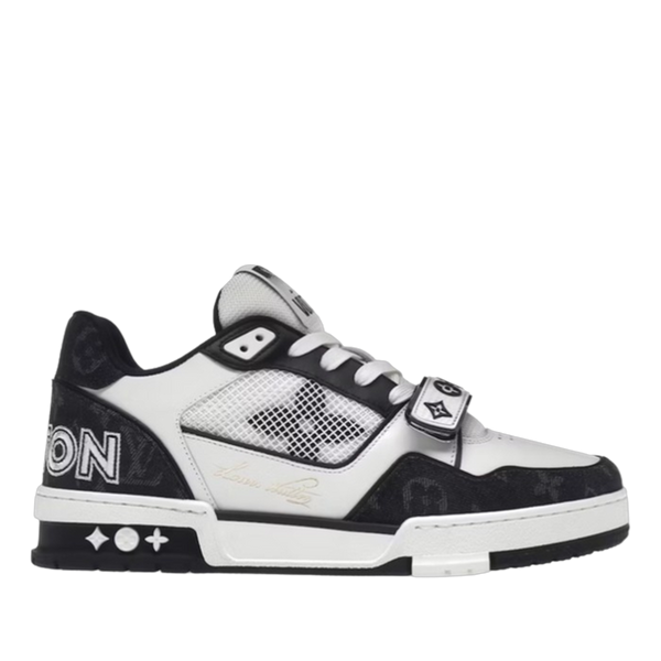LV Trainers Velcro Strap Monogram Denim Black