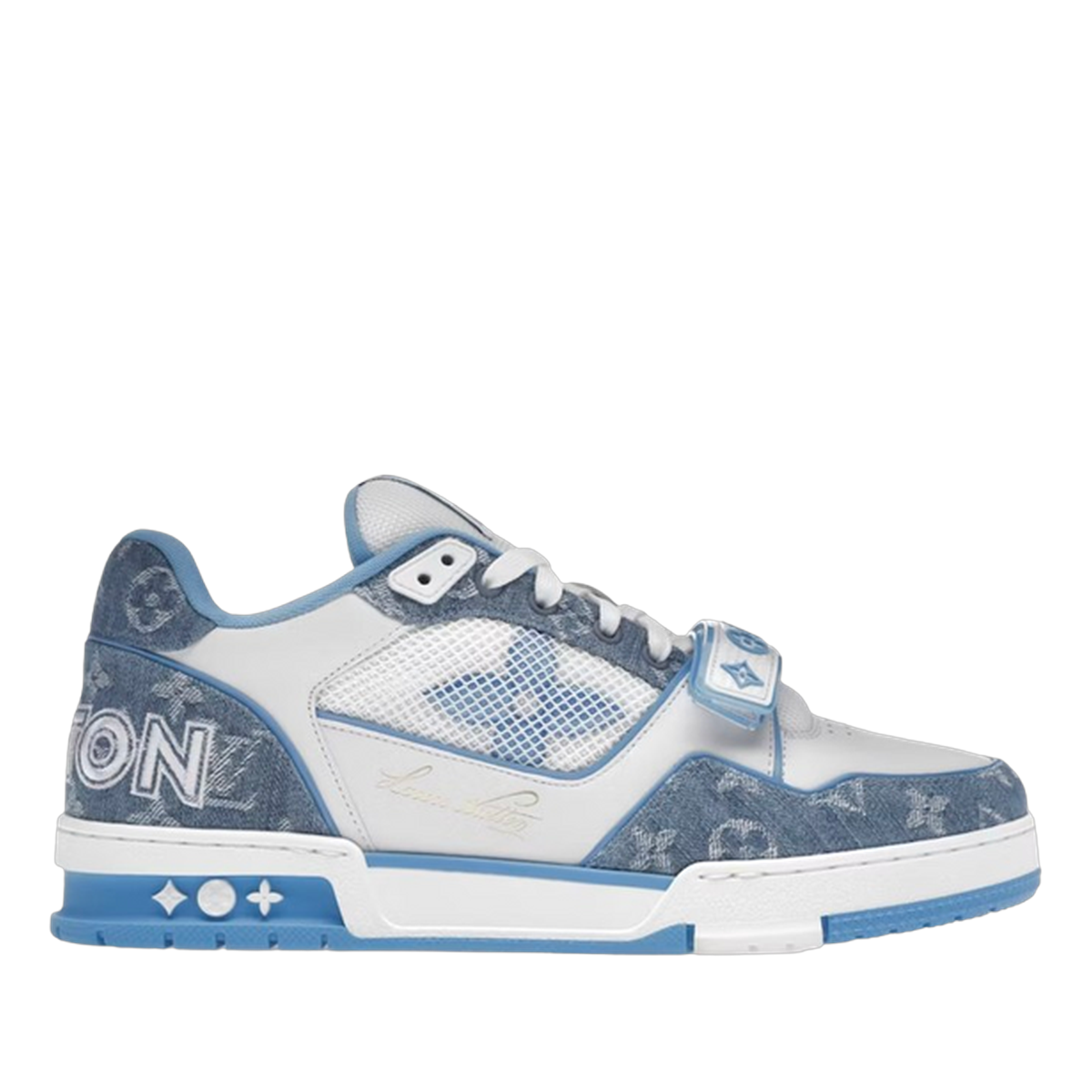 LV Trainers Velcro Strap Monogram Denim Blue