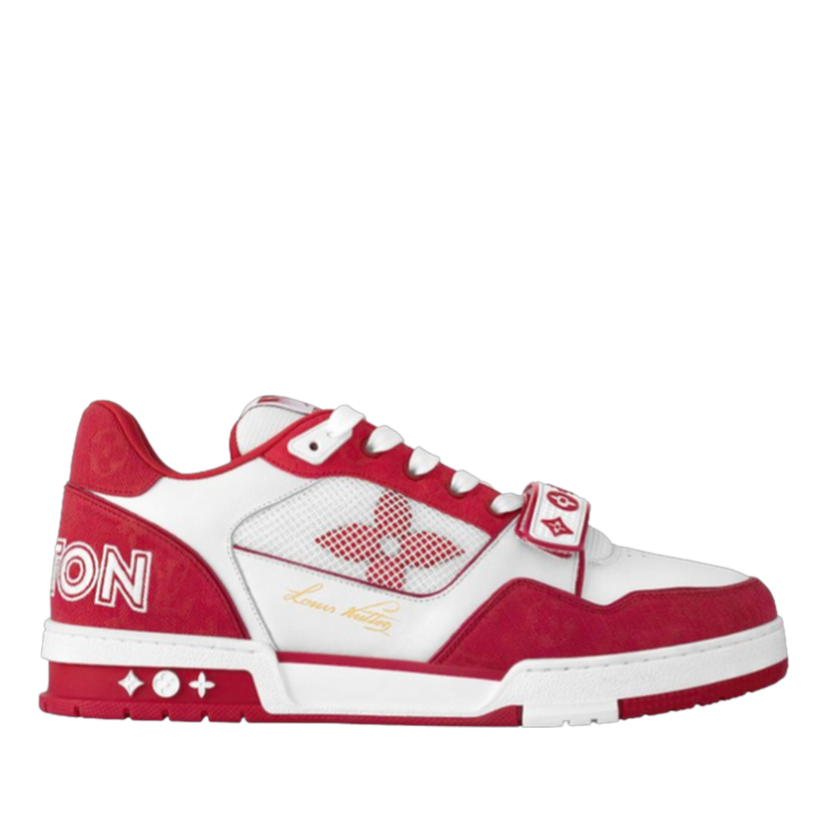 LV Trainers Velcro Strap Monogram Denim Red
