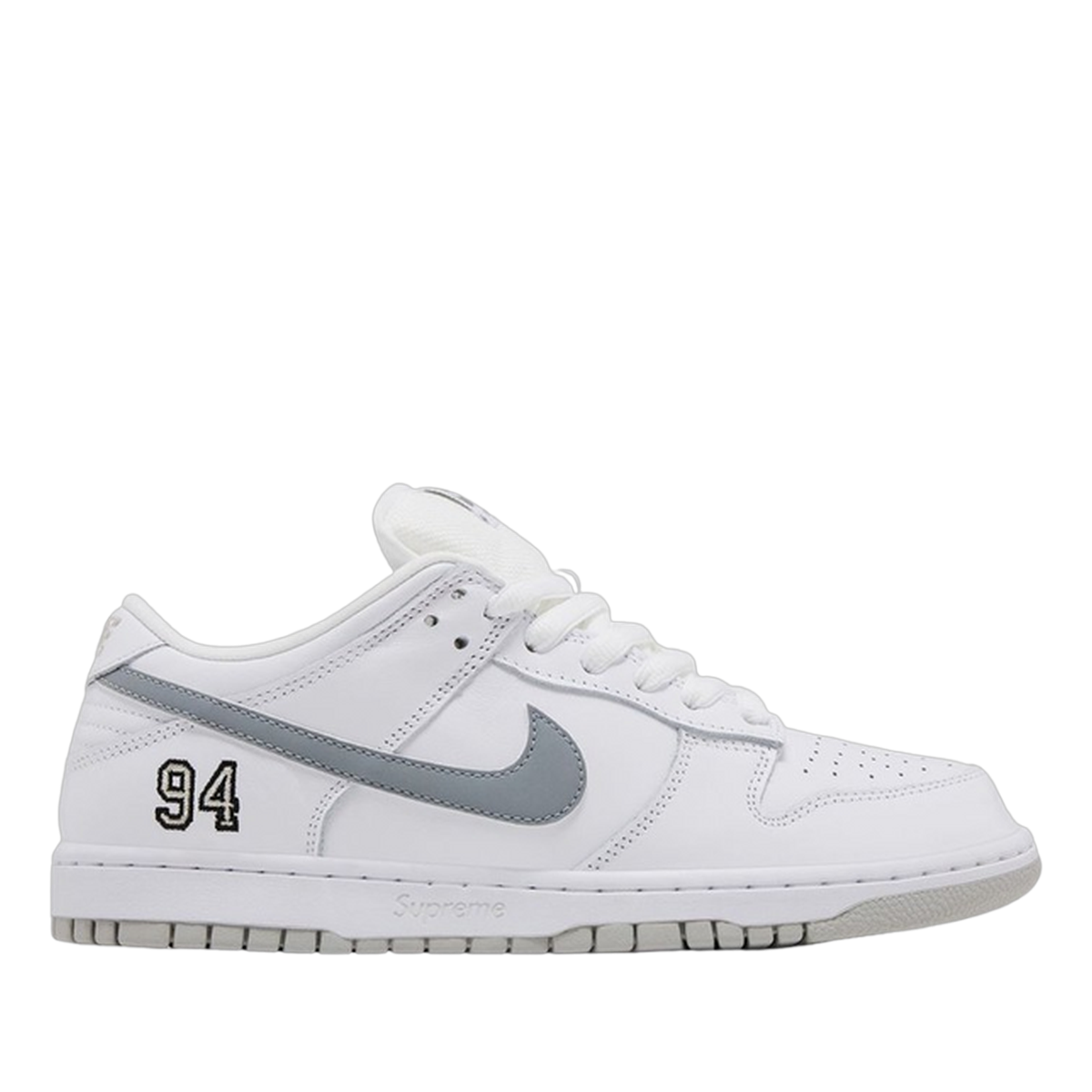 SB Dunk X Supreme White Metallic Silver (2025)